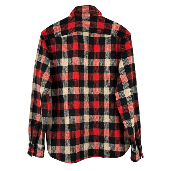 J.Crew Wool Flannel Red Black Cream Plaid Button Up Overshirt Shirt Jacket - M - Picture 4 of 7